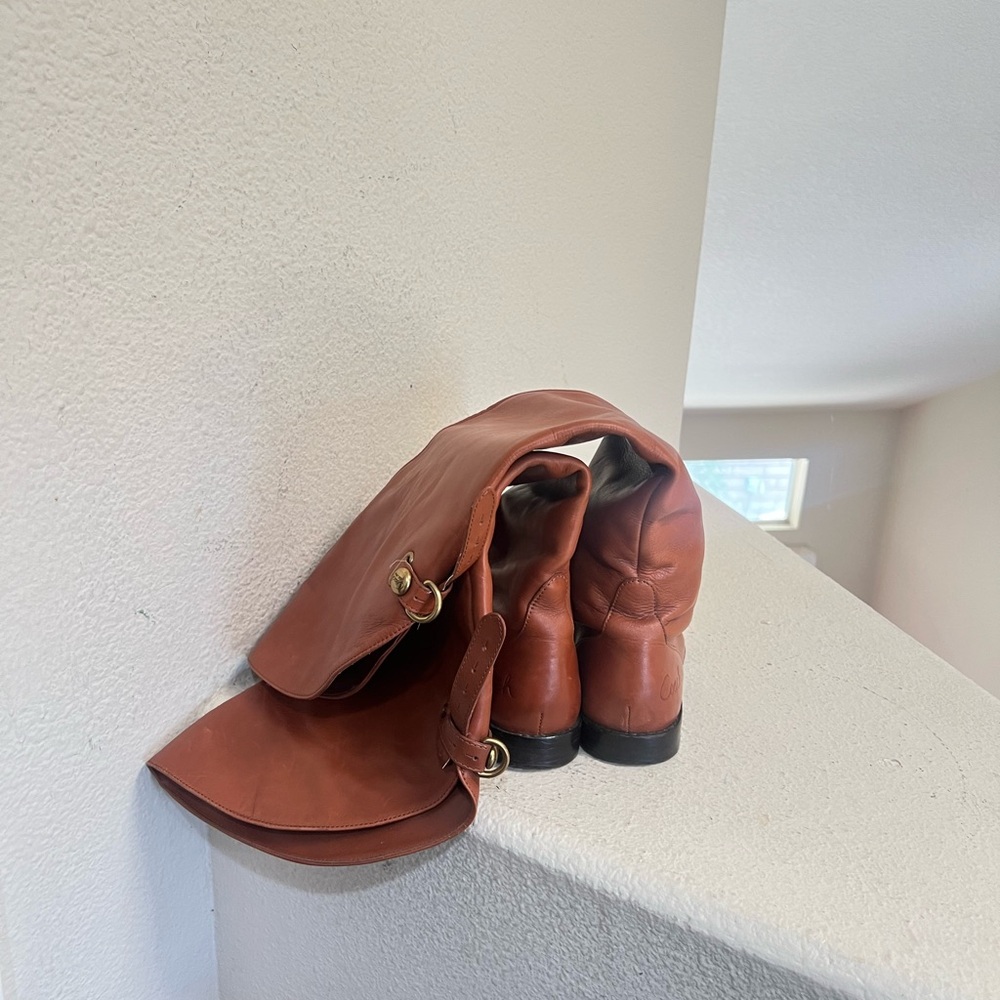 Coach Cheyenne Over the Knee Riding boots Brown Leather Whiskey Western Flat 6.5 - Picture 6 of 11